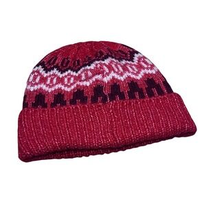 Universal Thread Fair Isle Beanie Hat Red‎ White Super Soft Knit Warm Winter